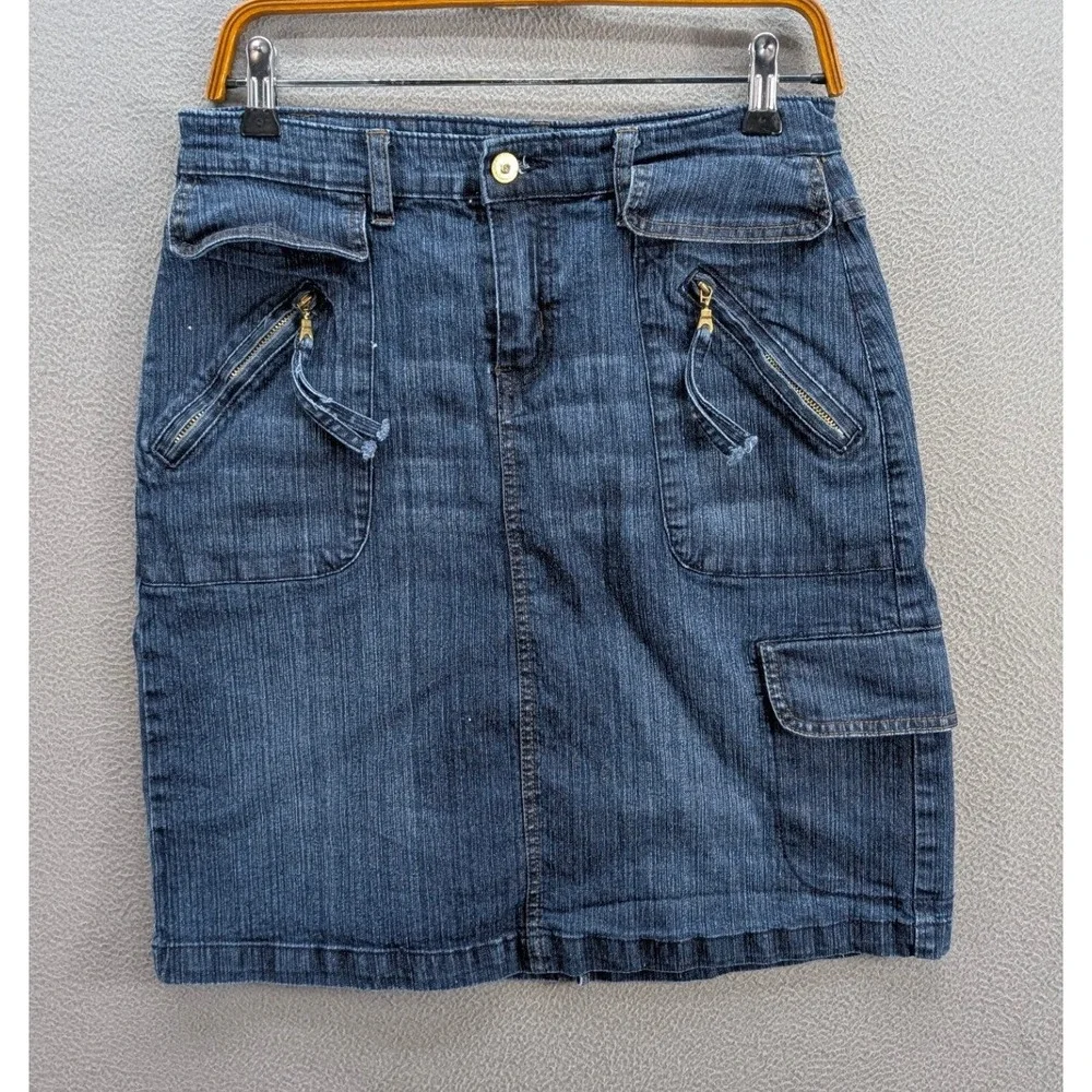 Gazoz‎ Jeans Denim Cargo Skirt Dark Wash Pockets Utility Size 11/12 Blue Stretch